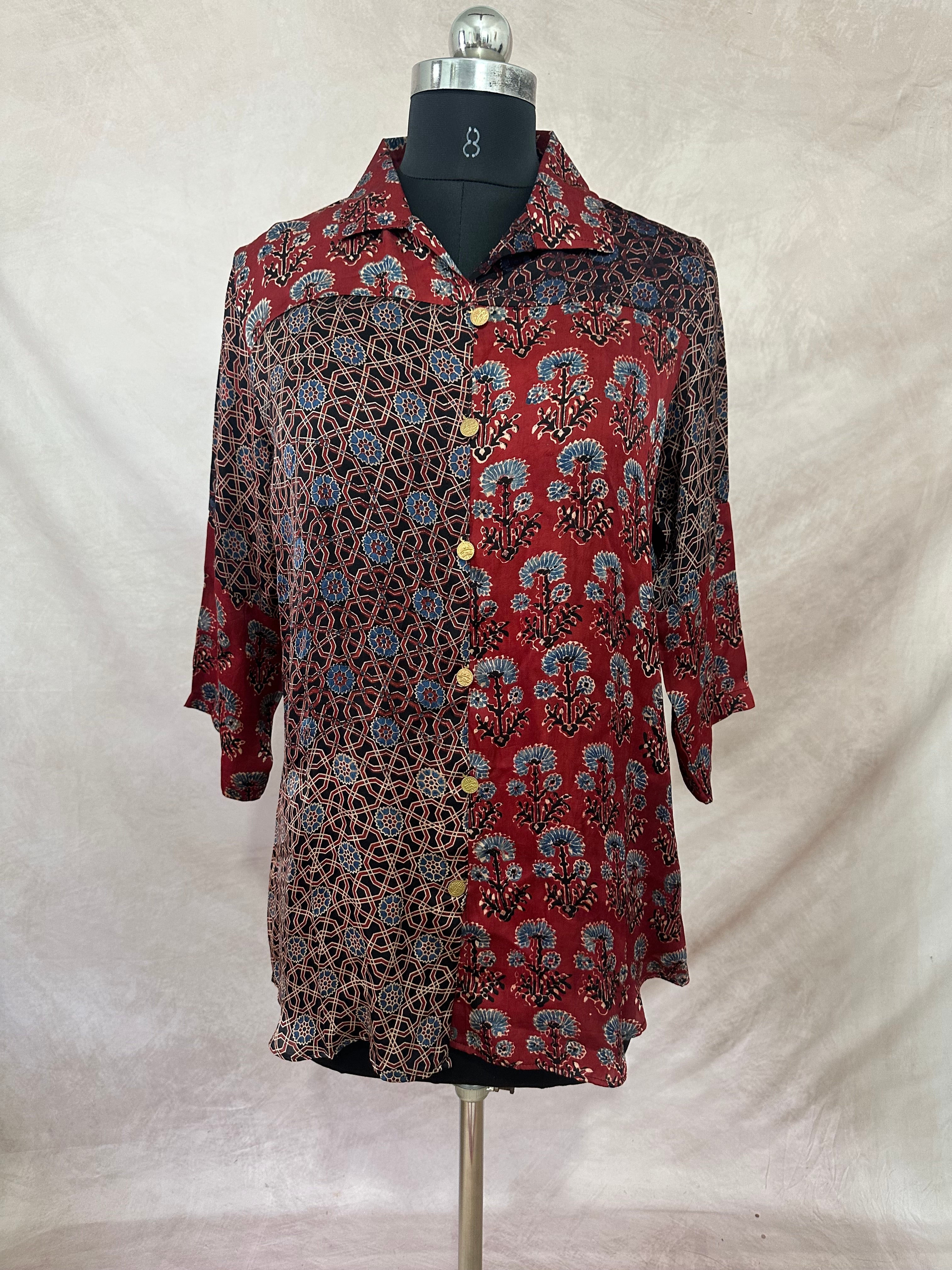 Pure Modal silk shirt with hand block print