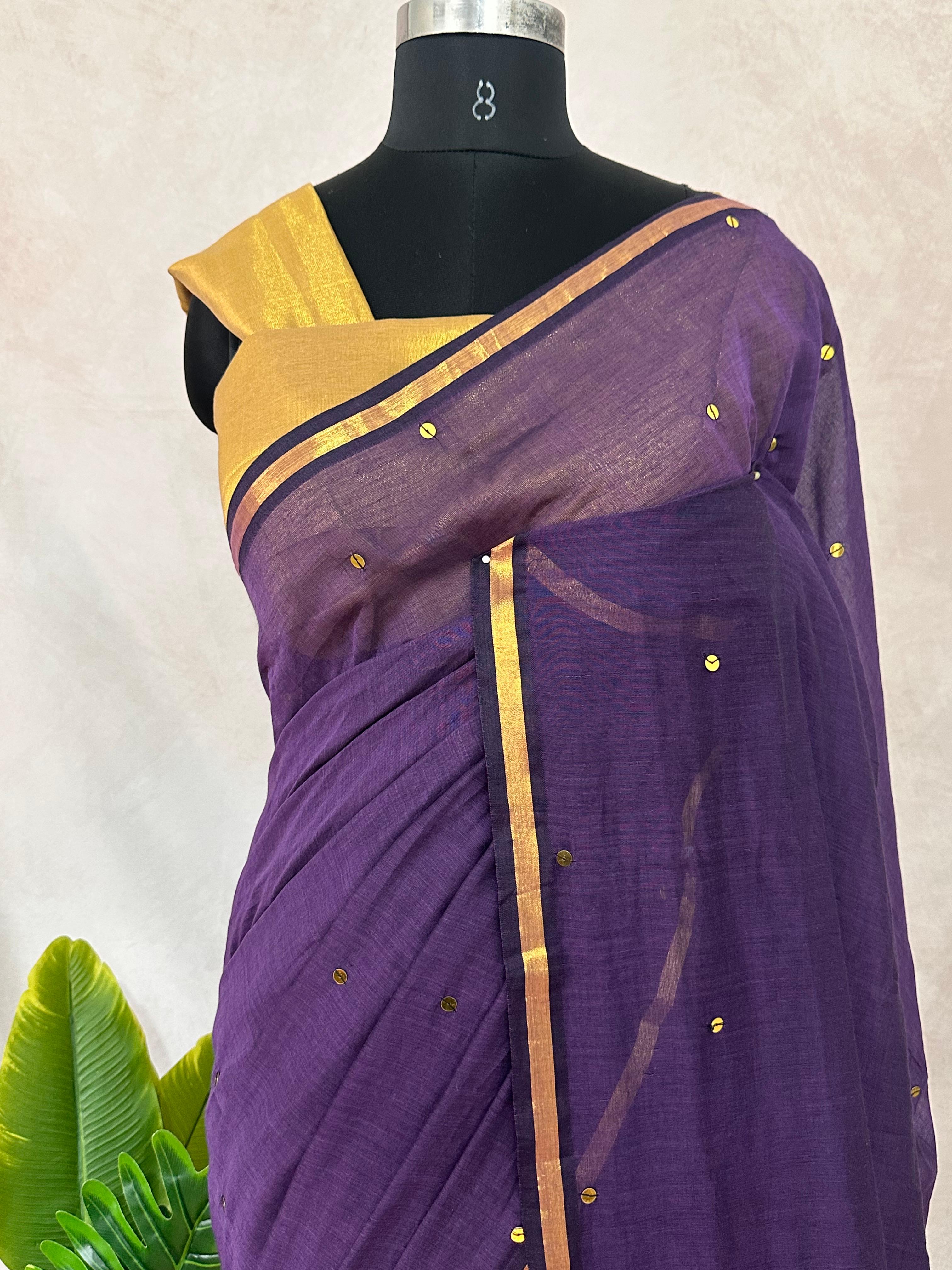 Pure mulcotton saree with sequins