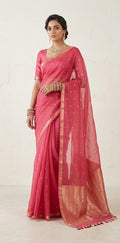 Kora silk saree with small border and stitched blouse and under skirt
