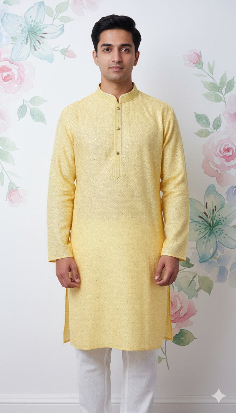 Yellow semi silk Kurta