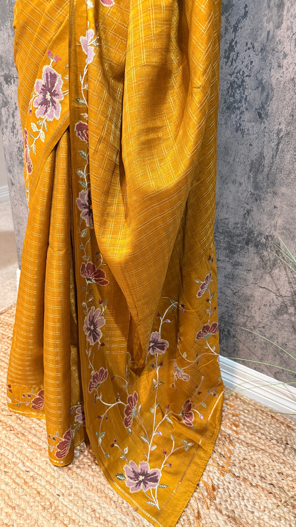 Semi tussar saree with embroidery and stitched blouse