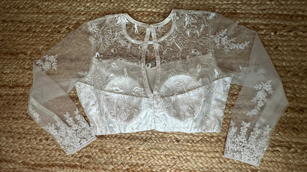 white net full sleeve blouse with stone work