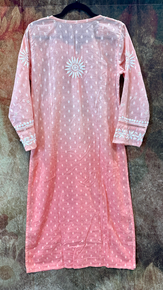 Peach ombre chikankari cotton kurti