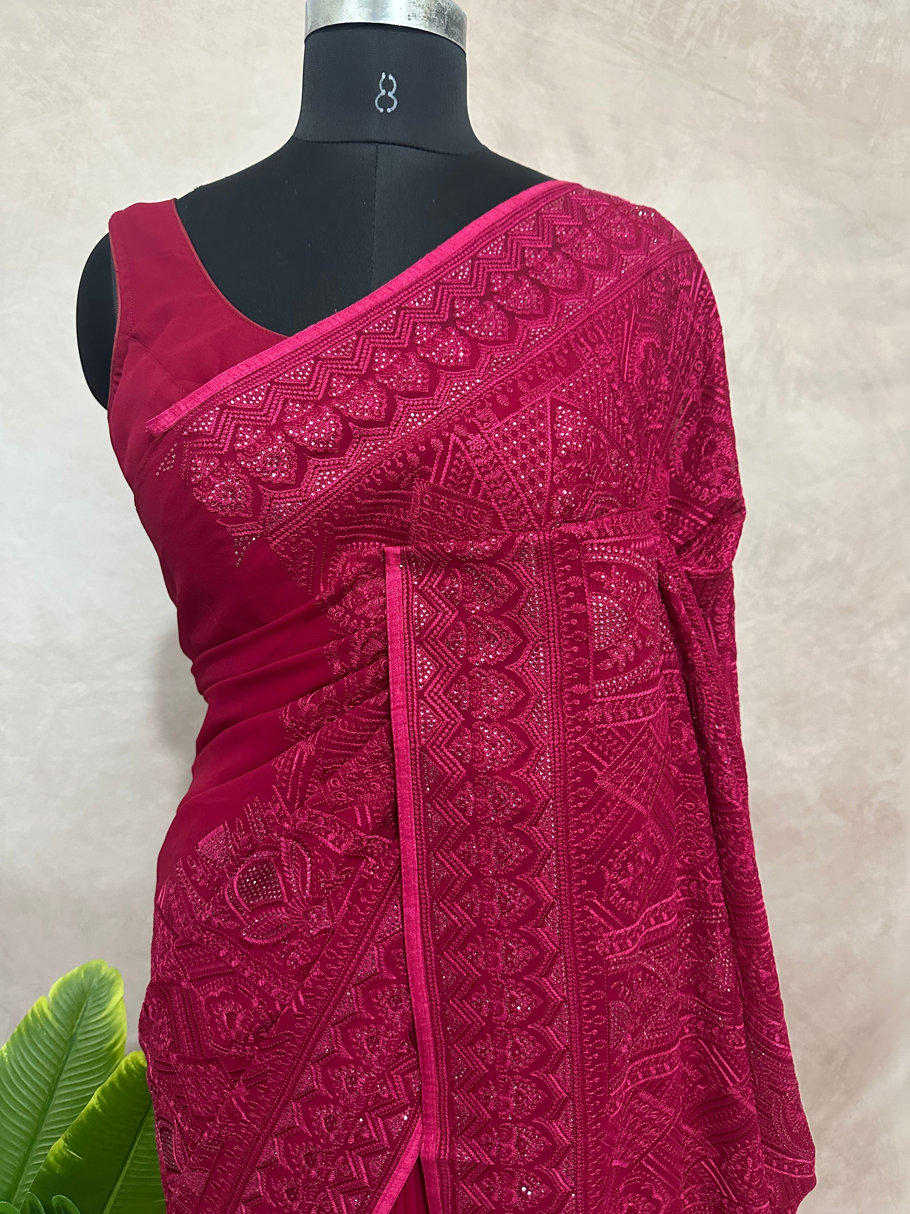 Organza chikankari saree with stitched blouse