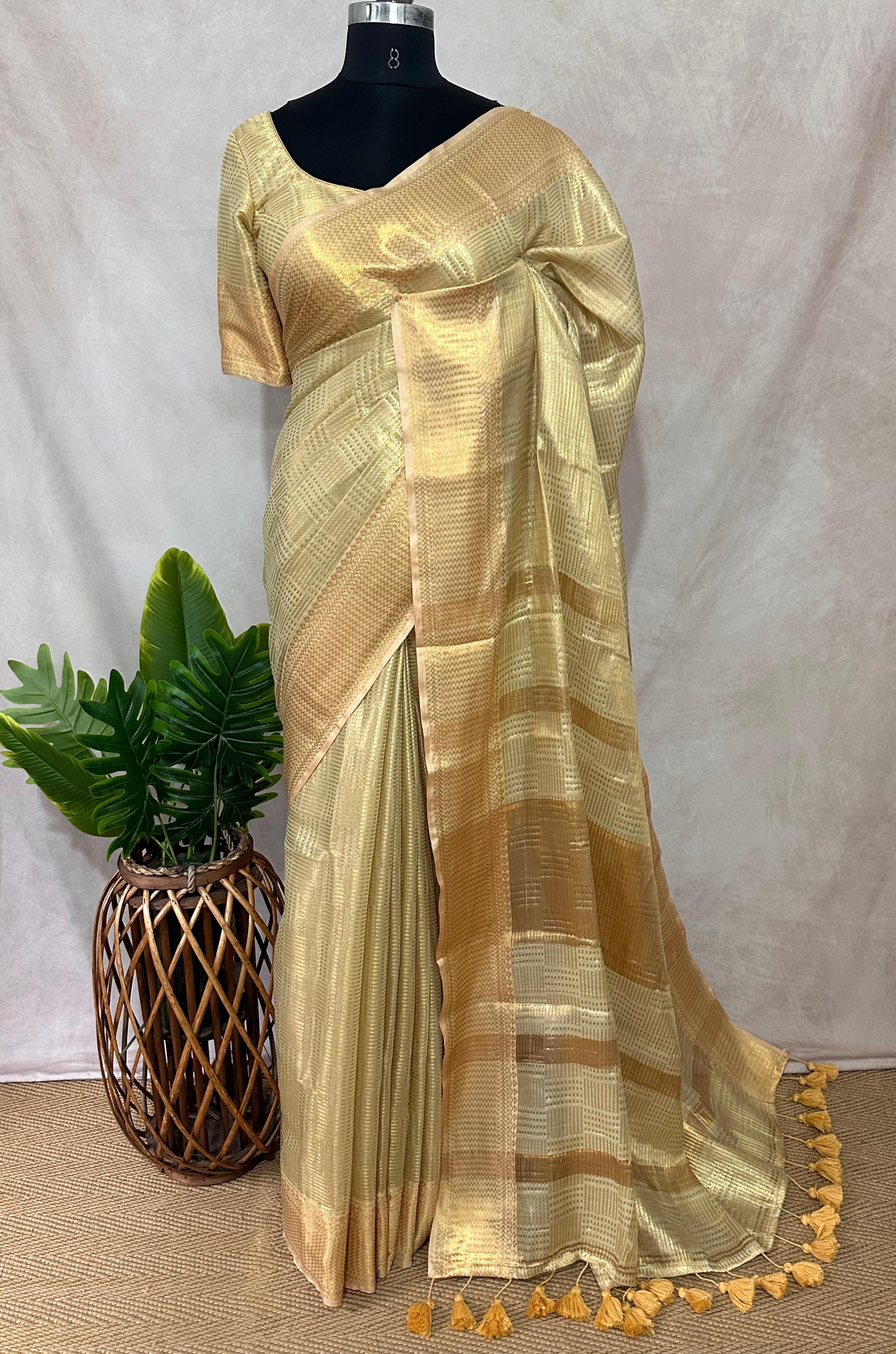 Modal tissue saree with stitched blouse