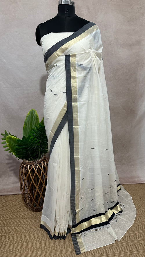 Balaramapuram handloom saree with black and gold border