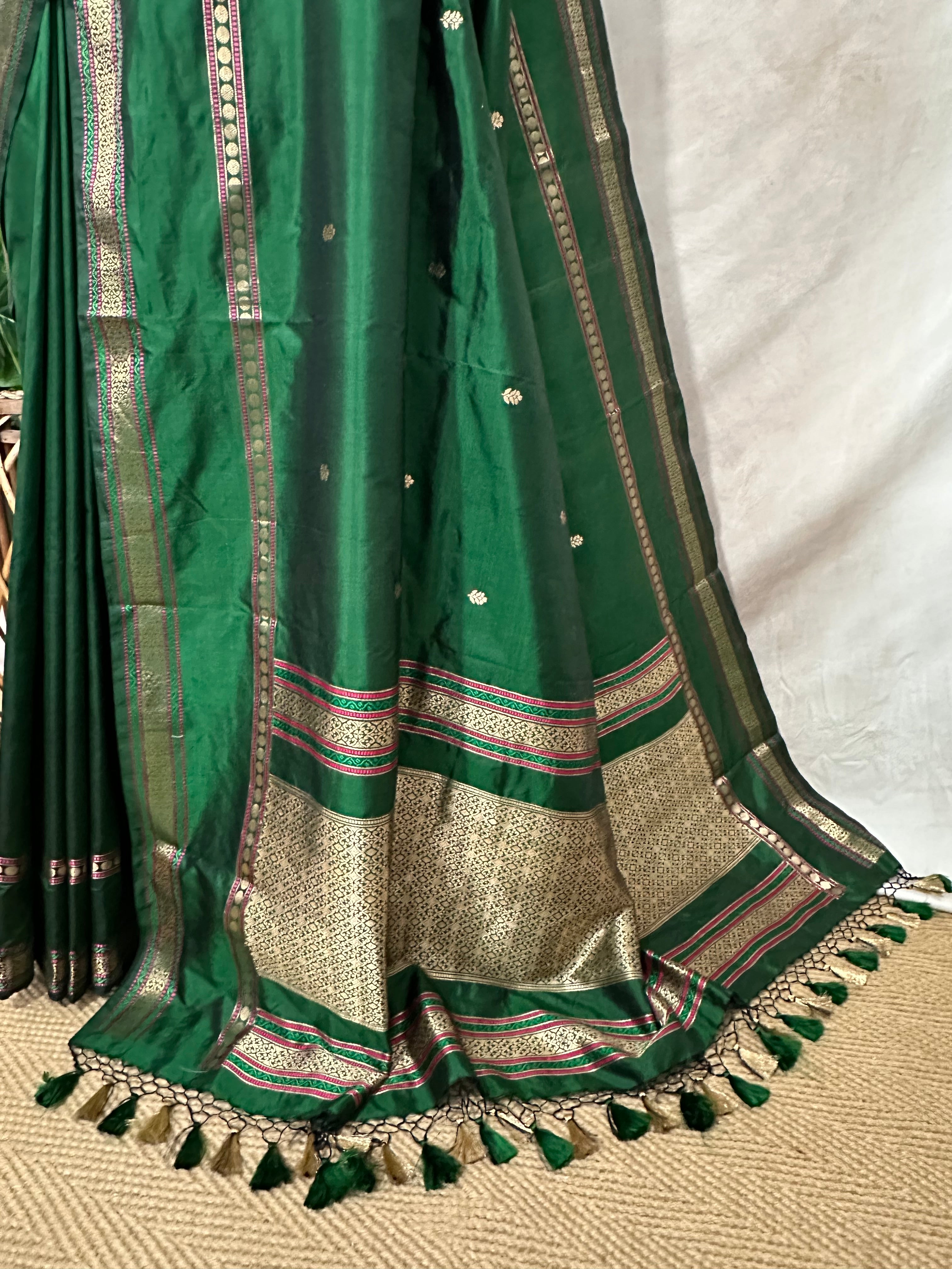 Handloom Pure katan banarsi soft silk saree with stitched blouse