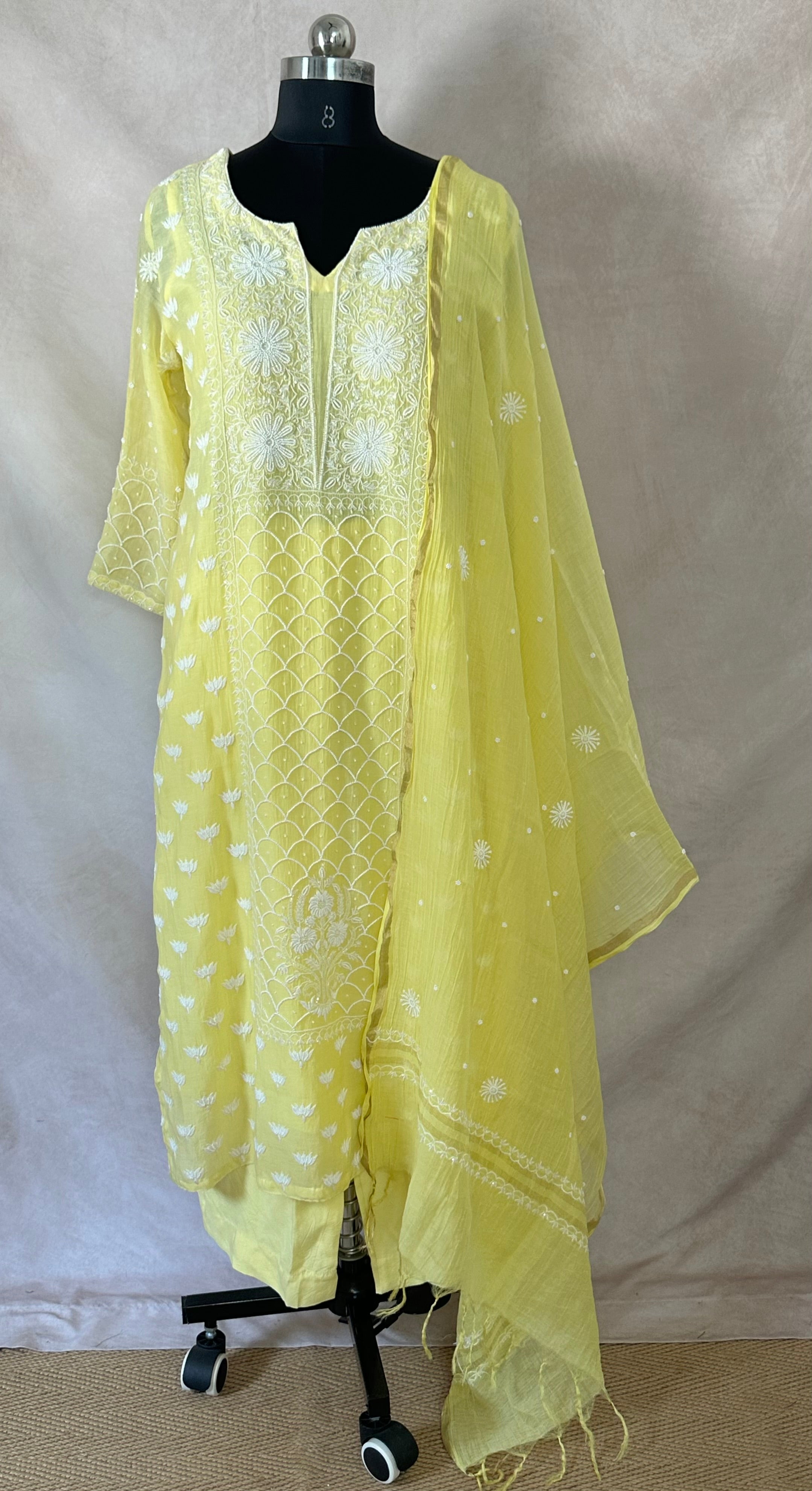 Designer Chikankari kurti with bottom and dupatta