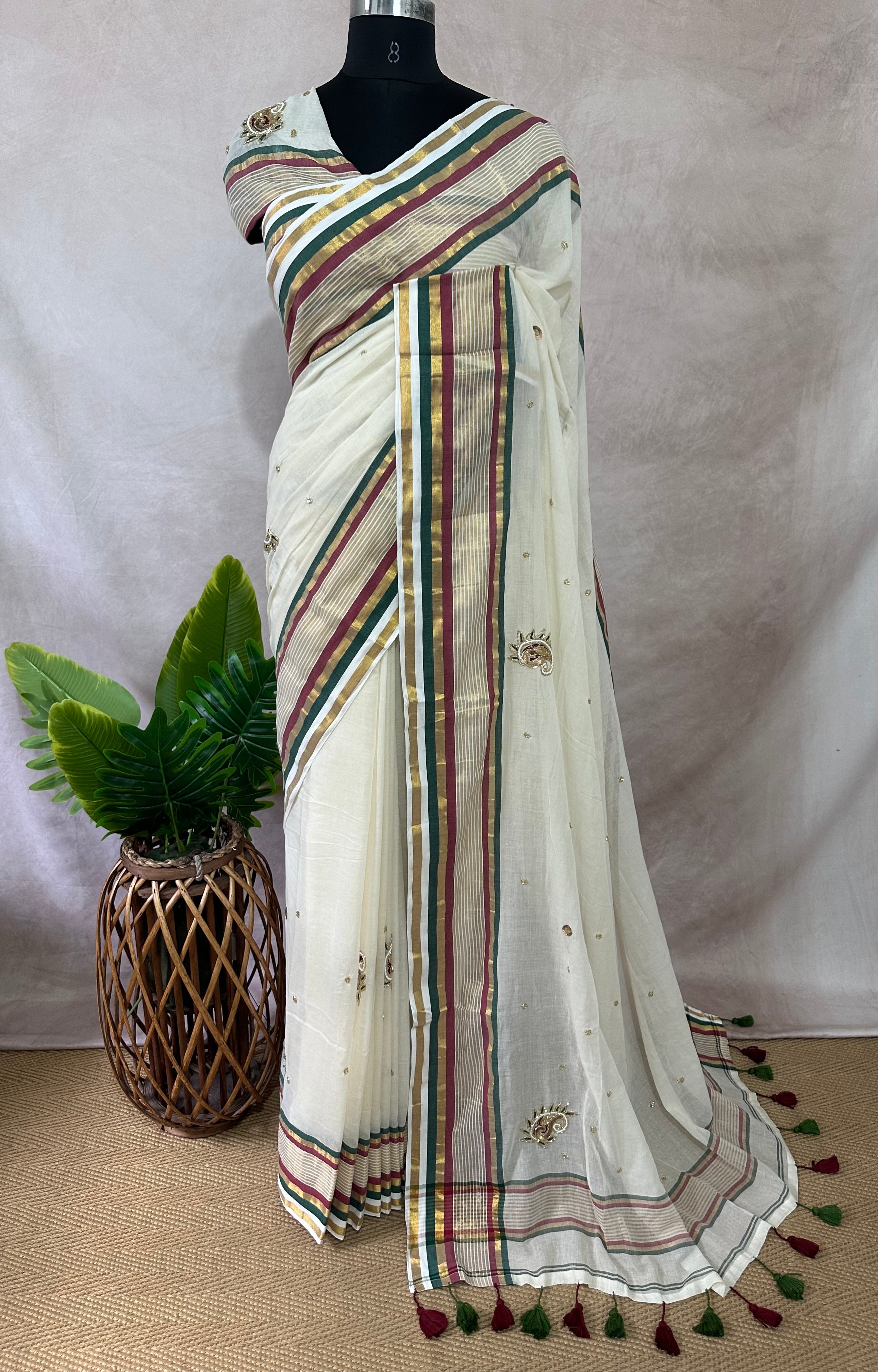Mulcotton saree with bead work