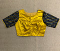 Mustard yellow modal silk blouse with mirror work and KutchEmbroidery