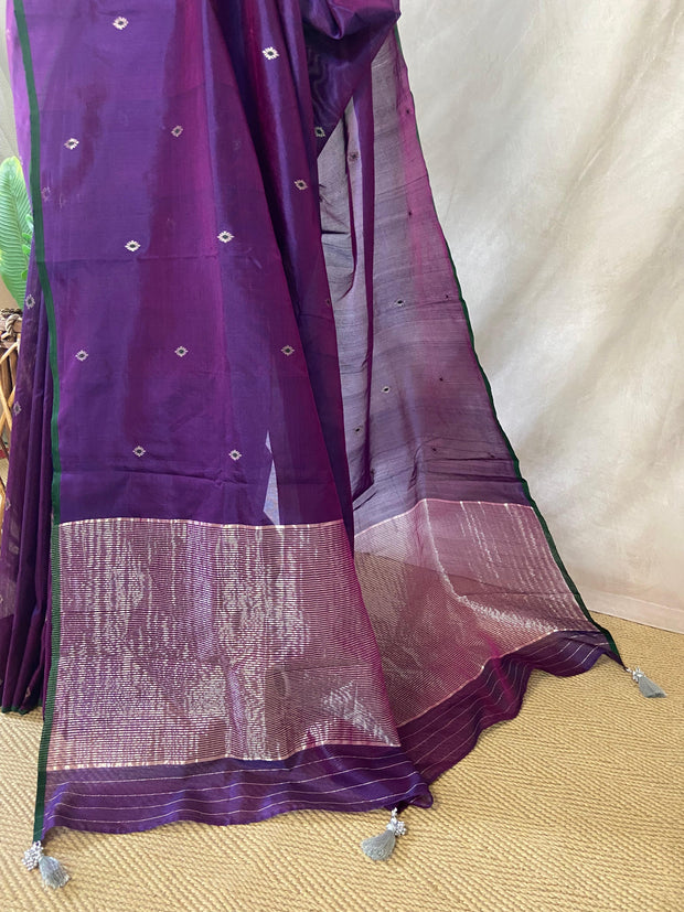 Purple chanderi katan silk saree with stitched blouse