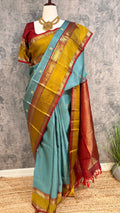 Pure handloom kanchivaram Light blue saree with 2gm zari border