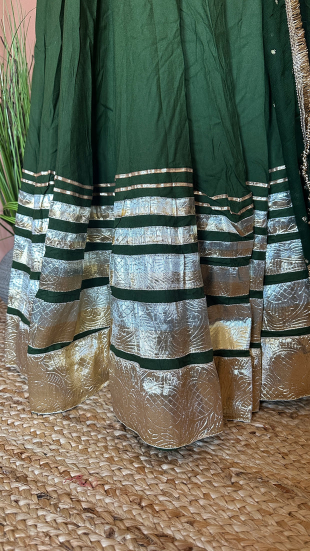 Dark Olive green 10 m flare skirt for garba with dupatta