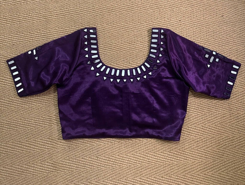 Purple modal silk blouse with mirror work