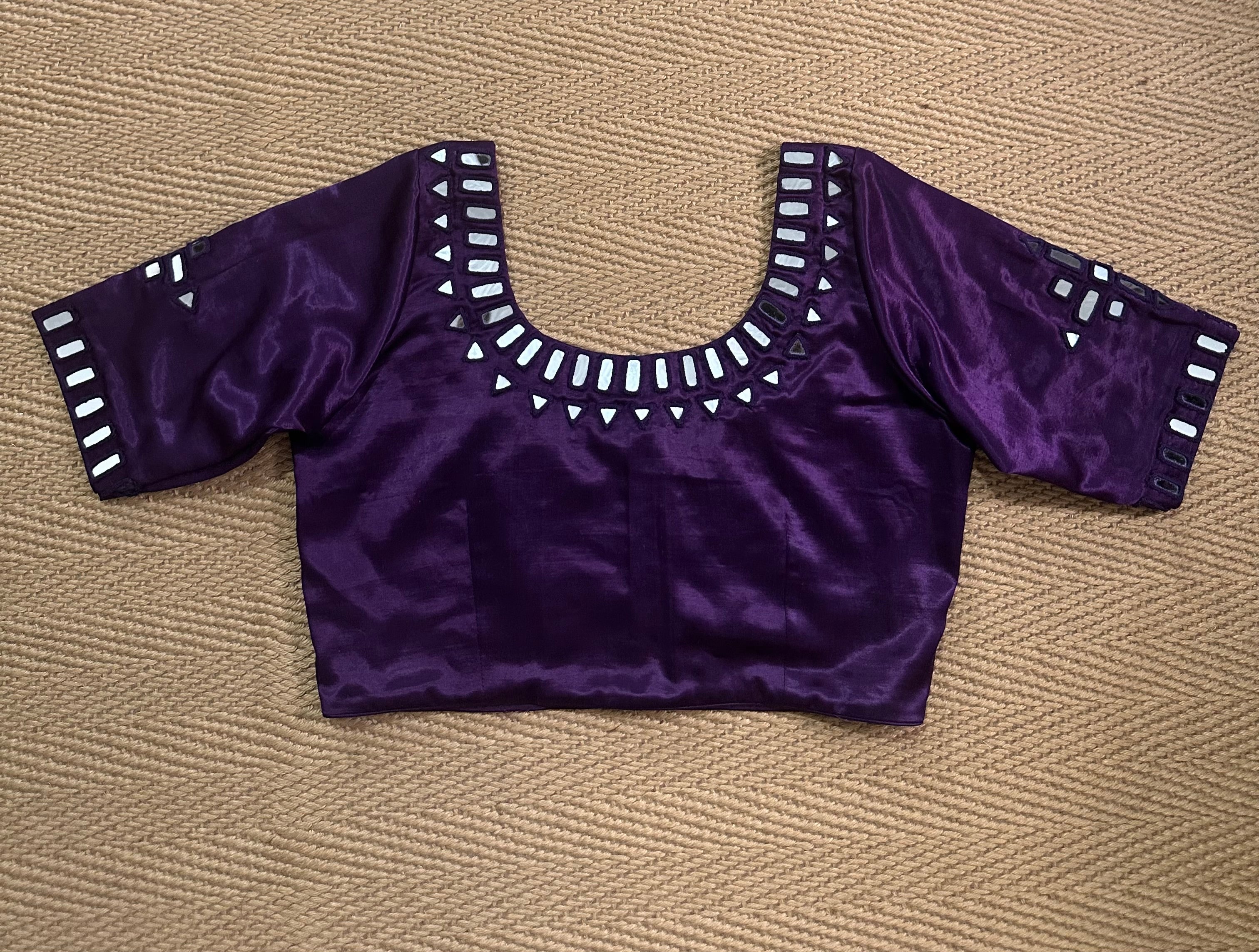 Purple modal silk blouse with mirror work