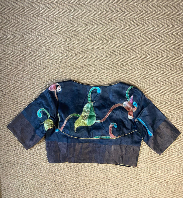 Tussar silk blouse with kalamkari and ari work