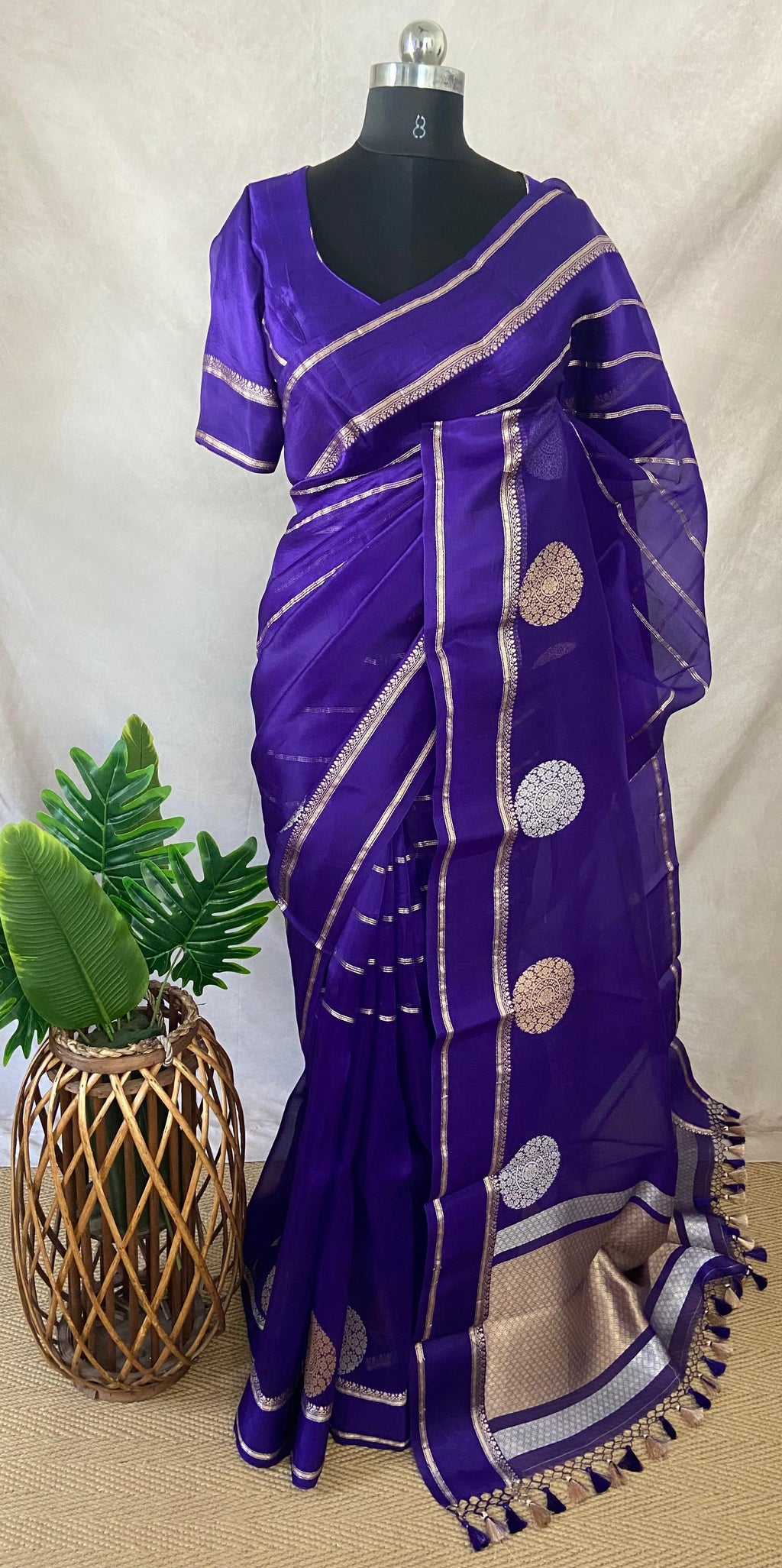 Pure organza silk saree with stitched blouse