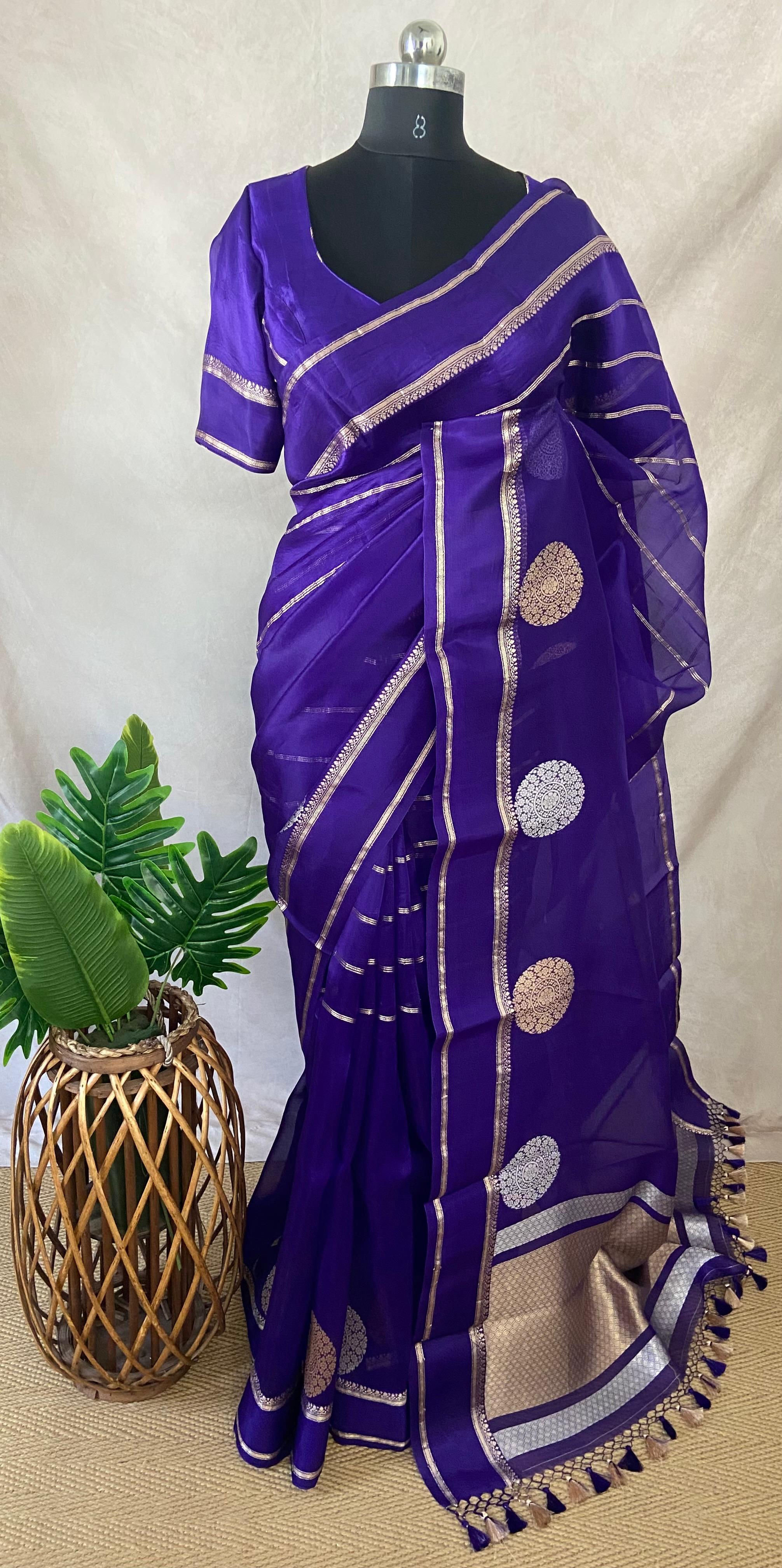 Pure organza silk saree with stitched blouse