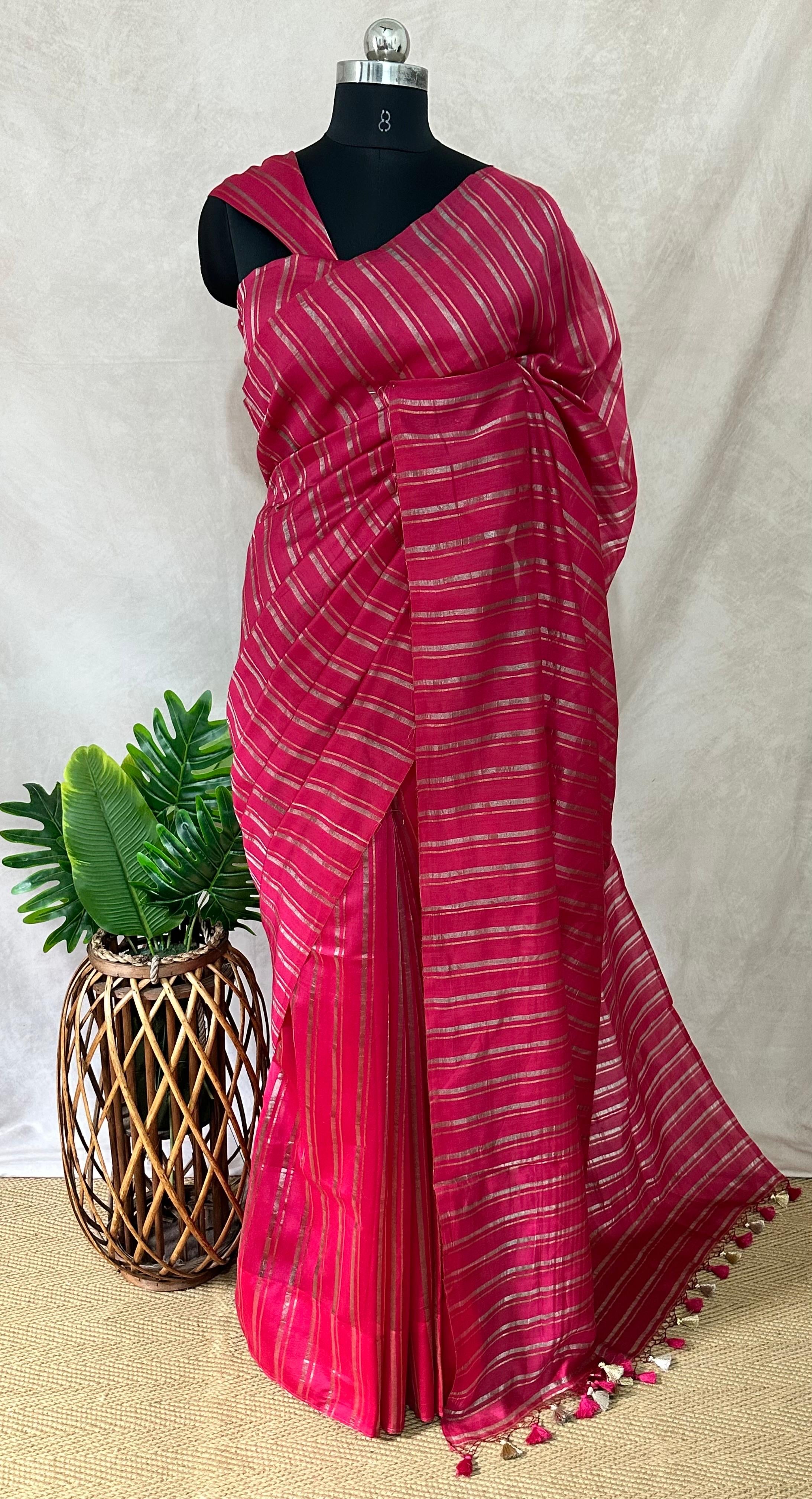 Chanderi tissue silk saree with stripe , No BP