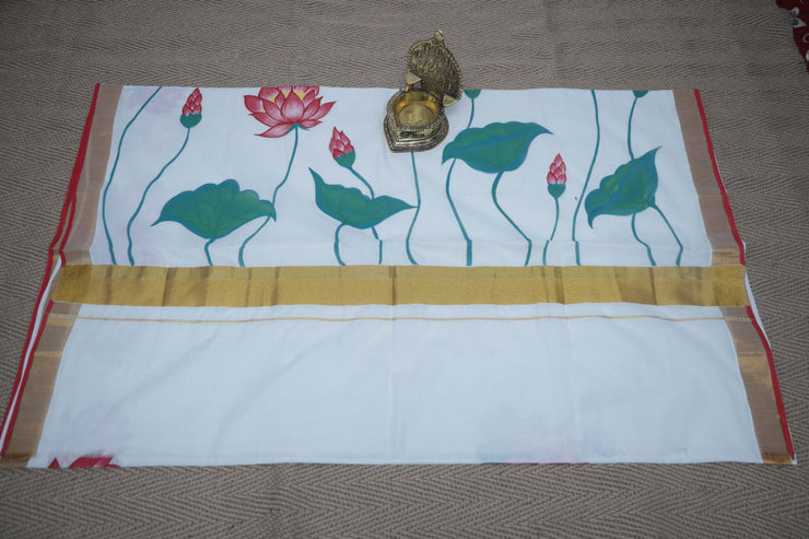 Handloom cotton saree with mural hand paint