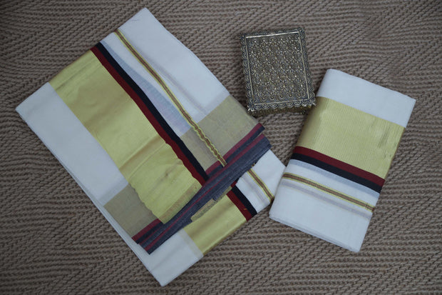 Set mundu with black maroon and gold border