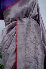 Navy Blue brocade organza saree with stitched blouse