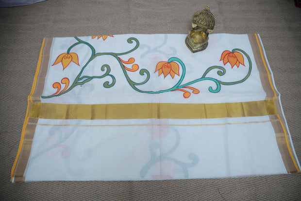 Handloom cotton saree with mural hand paint