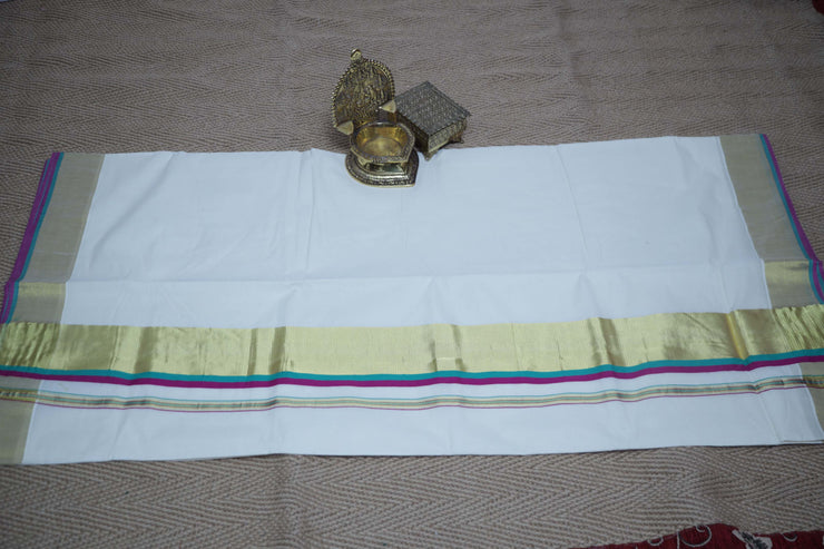 Set saree with copper sulfate blue , majenta and gold border