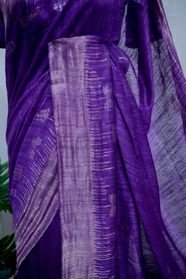 Pure Purple Matka silk handloom saree with designer border, with stitched blouse