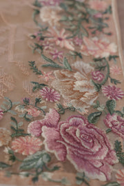 Peach soft organza saree with sequins and embroidery, with stitched blouse