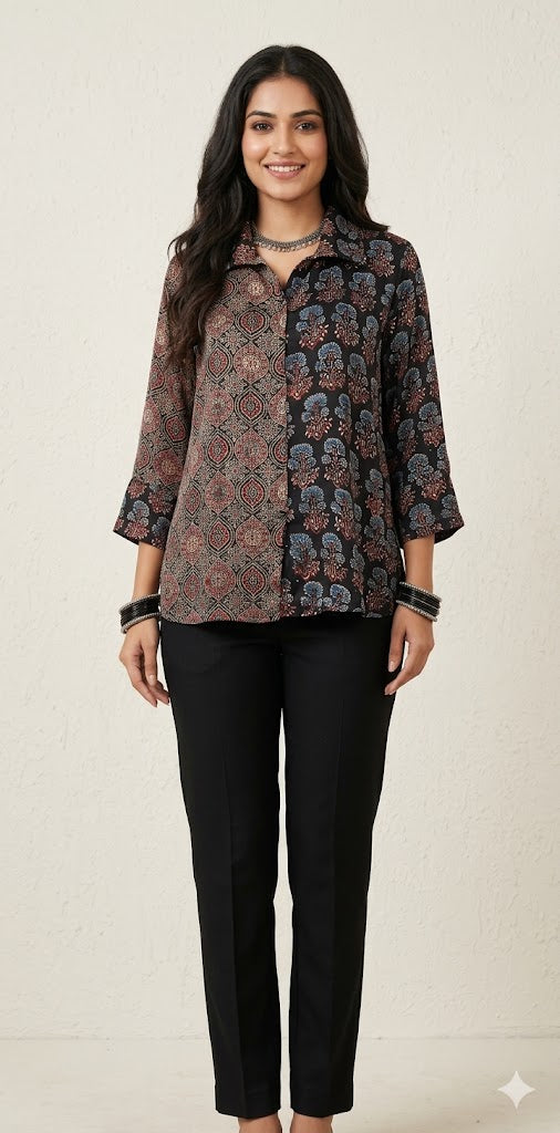 Pure Modal silk shirt with hand block print