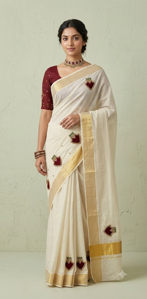 Tissue set saree with bead emroidery and BP