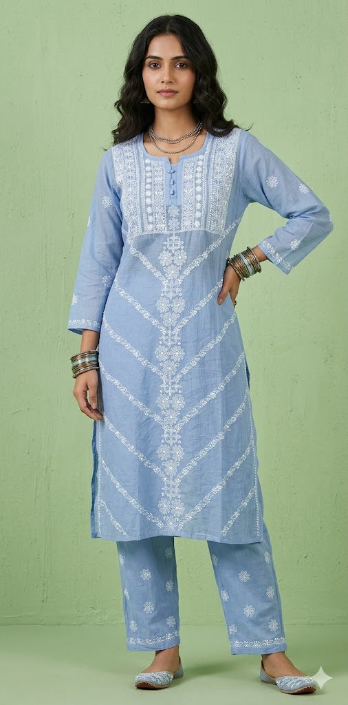 Cotton kurti with chikankari work with bottom