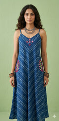 Hand block printed pure cotton dress with mirror work