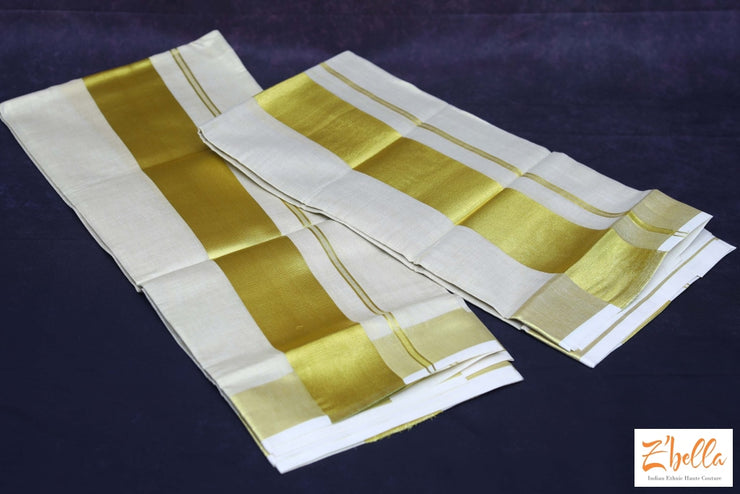 3 Gold Zari Border Set Mundu Set Mundu