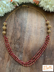 3 Layer Ruby Red Crystal Bead Chain With Small Jumka Necklace