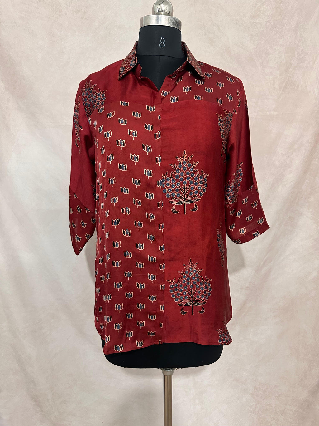 Pure Modal silk shirt with hand block print