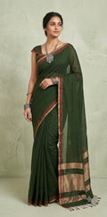 Cotton handloom saree with zari and red thread weave
