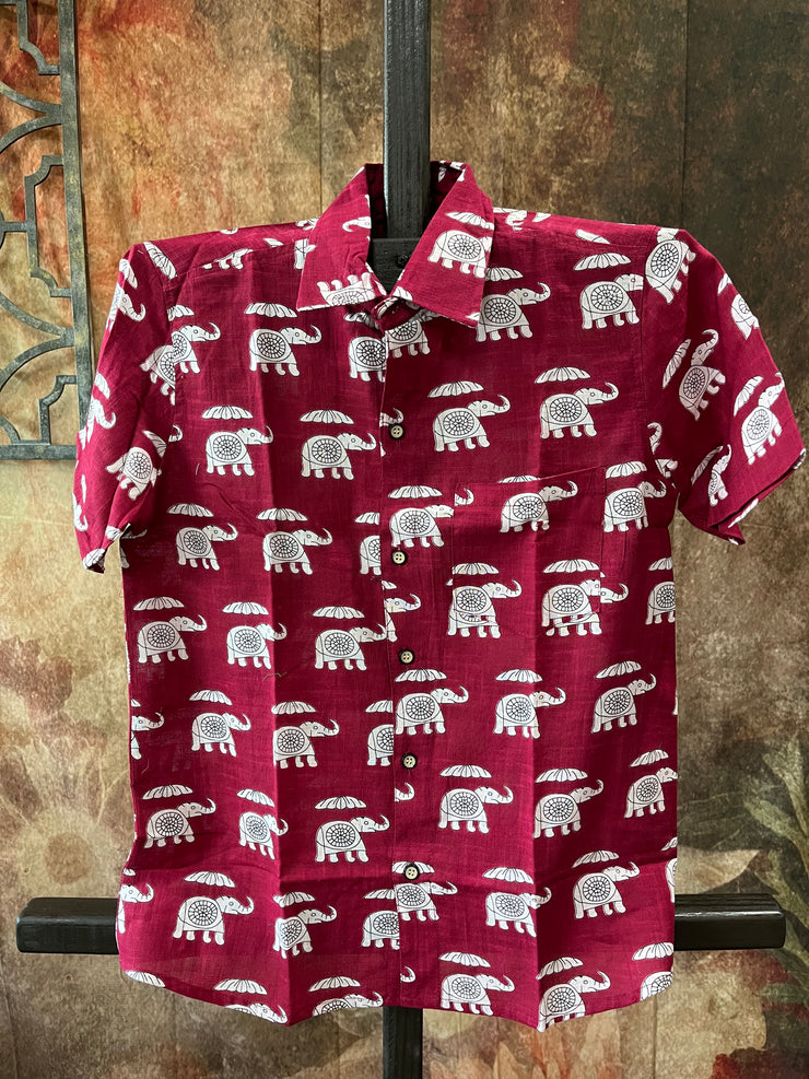 Marron color cotton shirt with hathi print - 12yr