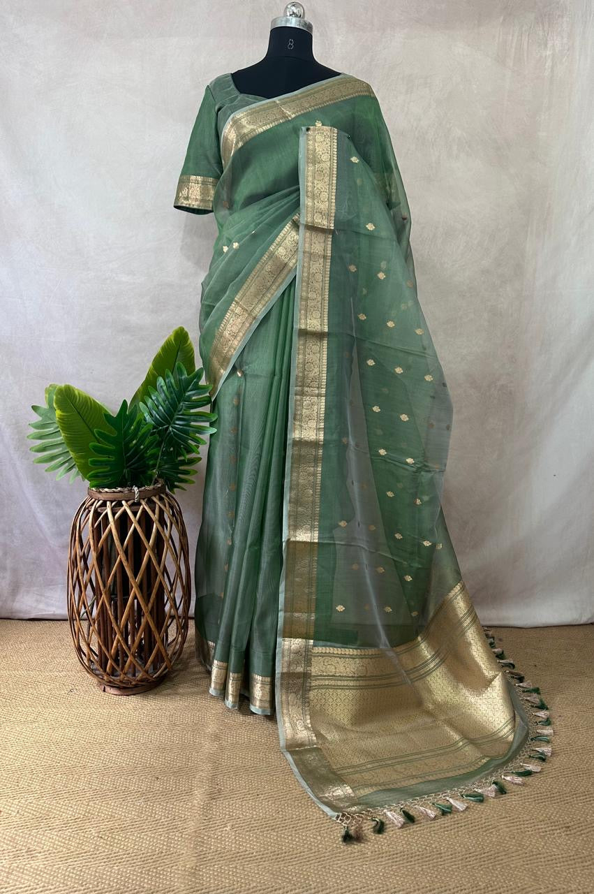 Kora tissue silk saree with stitched blouse and underskirt