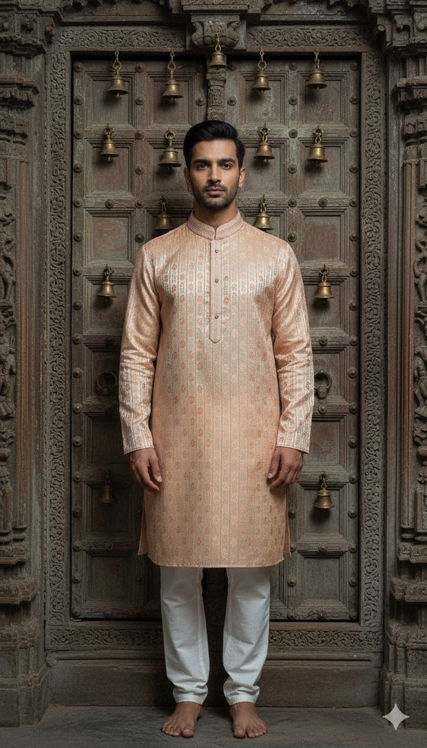 Peach Silk kurta with bottom