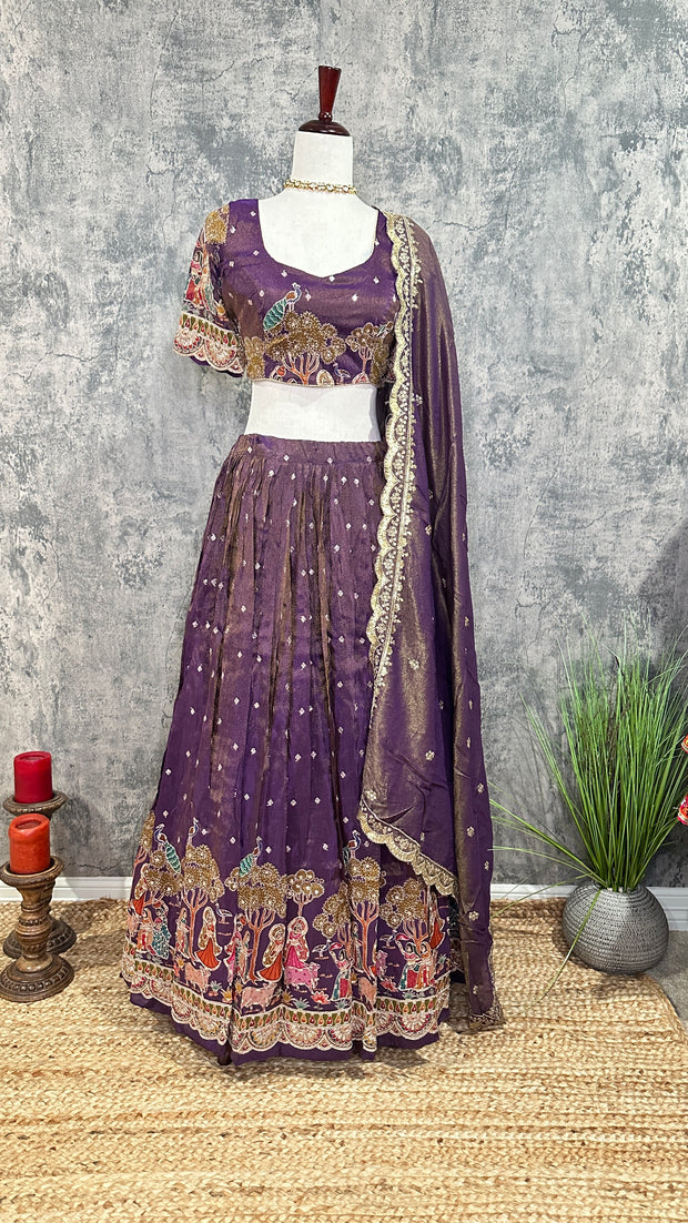 Purple tissue lehanga