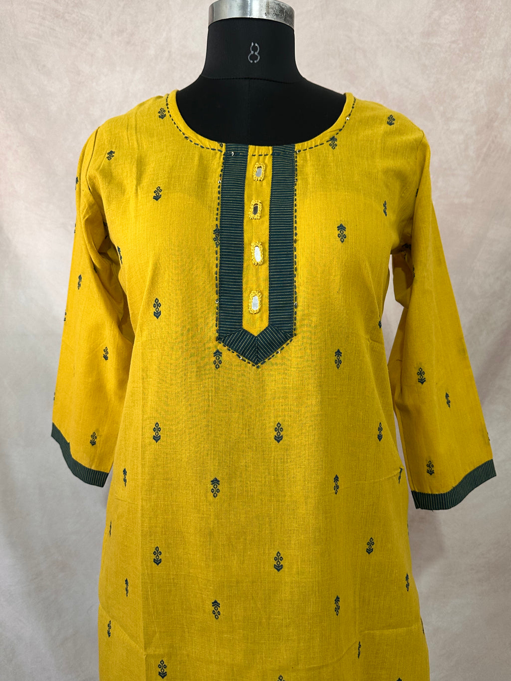 Cotton kurti with mirror work and bottom