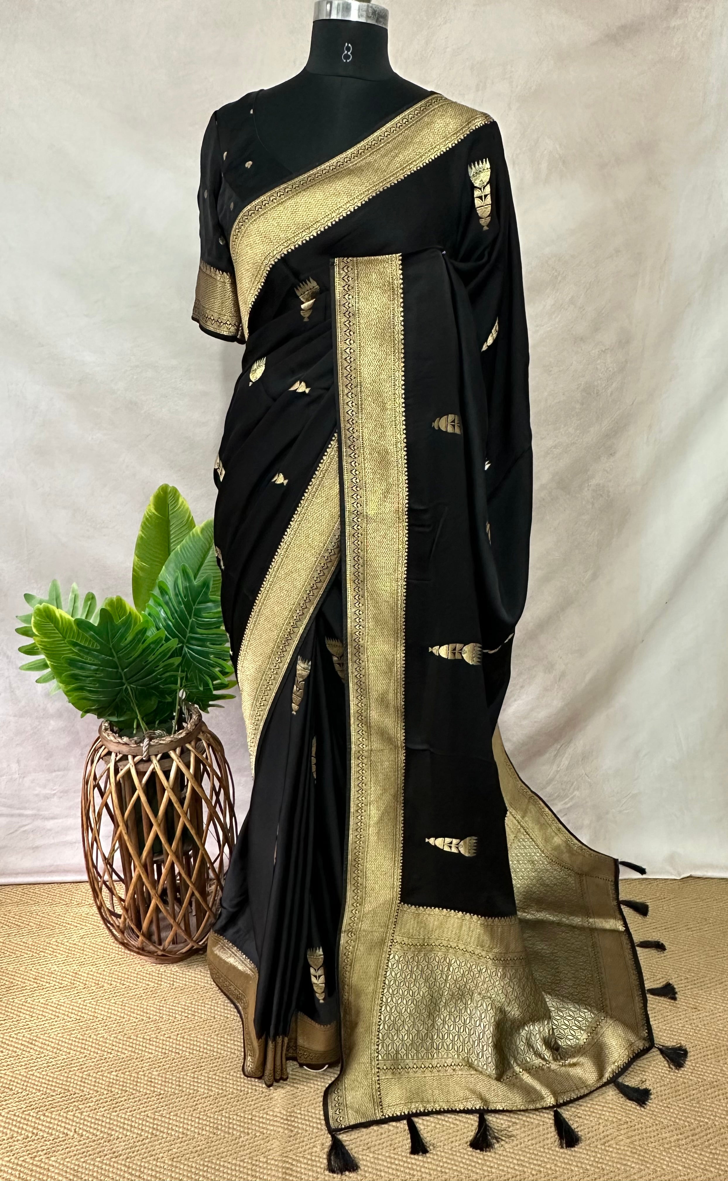 Silk crepe georgette saree with stitched blouse