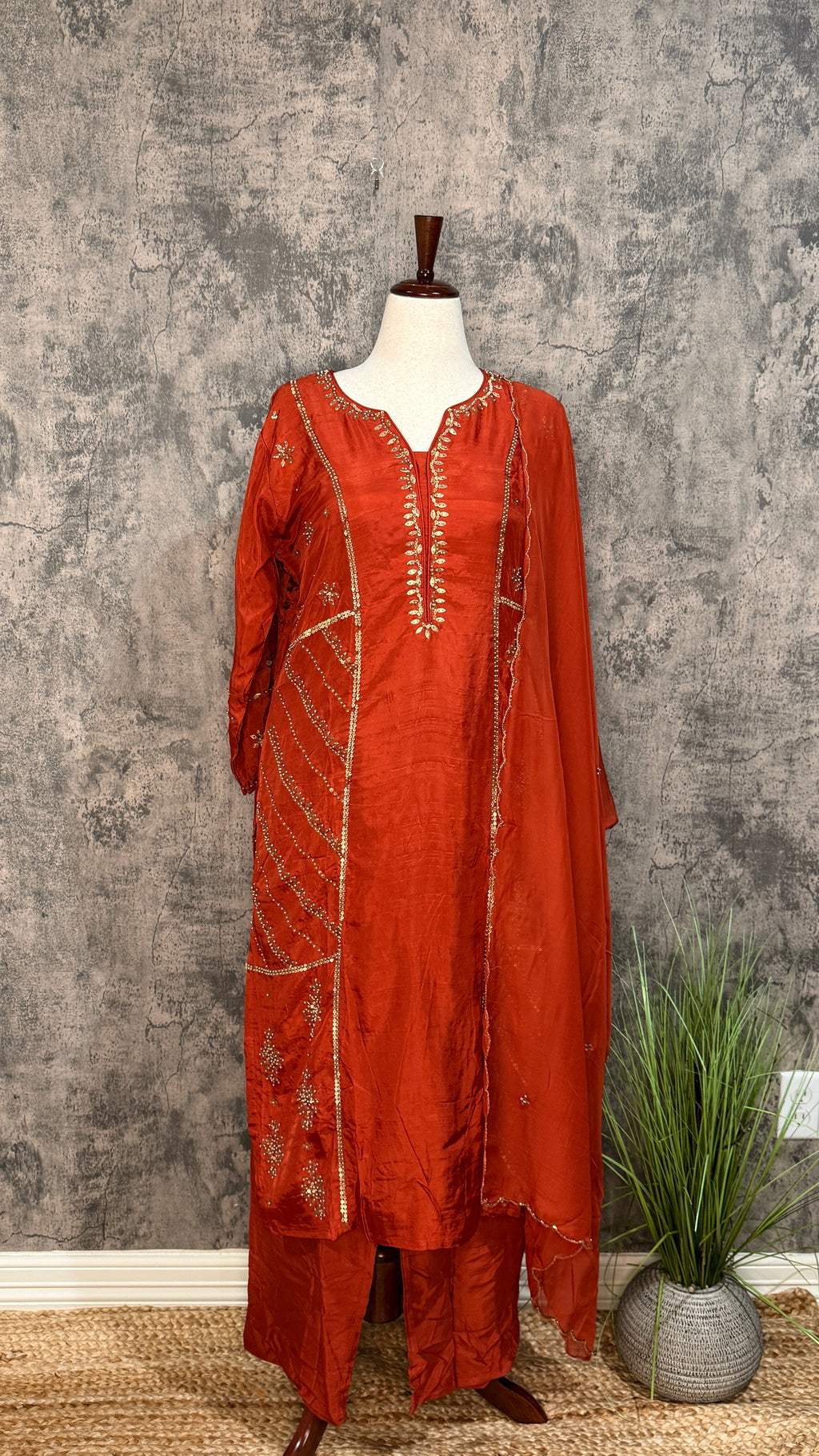 Orange tissue silk kurti set