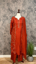 Orange tissue silk kurti set