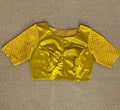 Mustard yellow modal silk blouse with mirror work and KutchEmbroidery