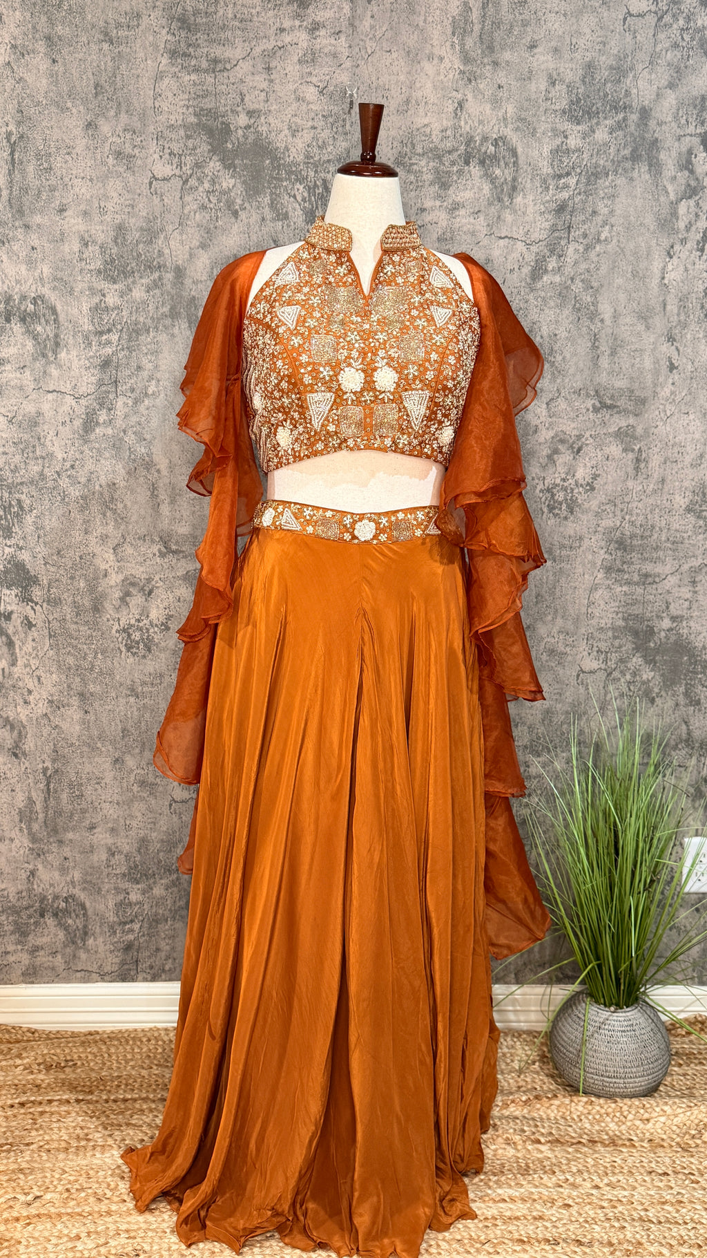 Burnt orange crop top with palazzo