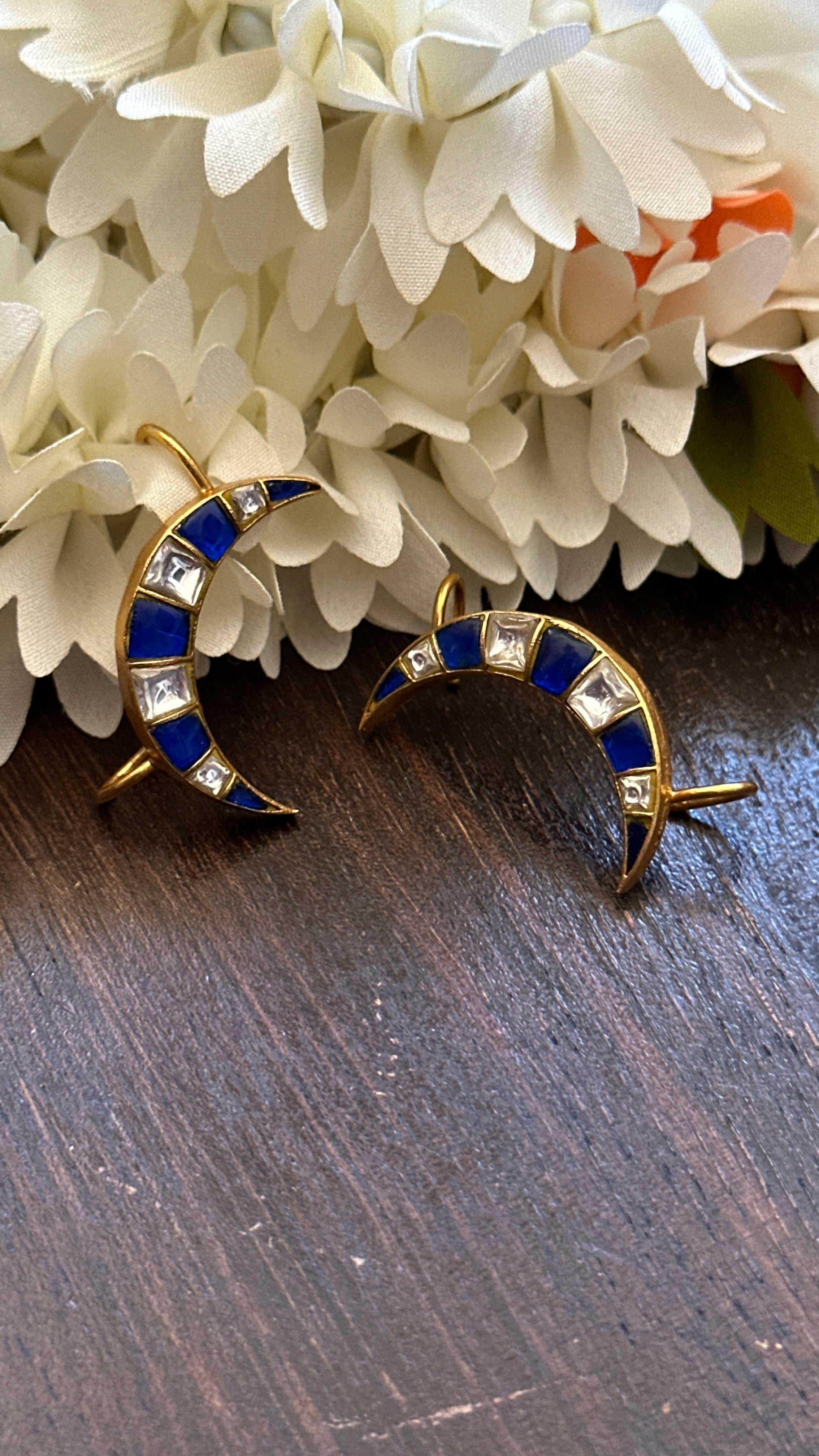 Blue and White kundan stone ear cuff