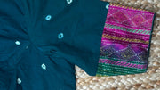 Green blouse with kalamkari and kanta patch work